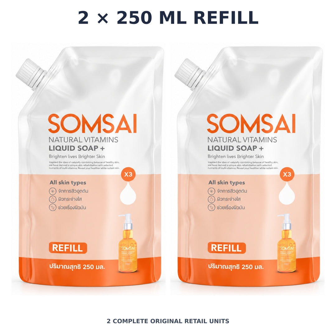 Somsai Natural Vitamins Liquid Soap+ Refill – 2 × 250 ml refill — exact quantity shown on white background