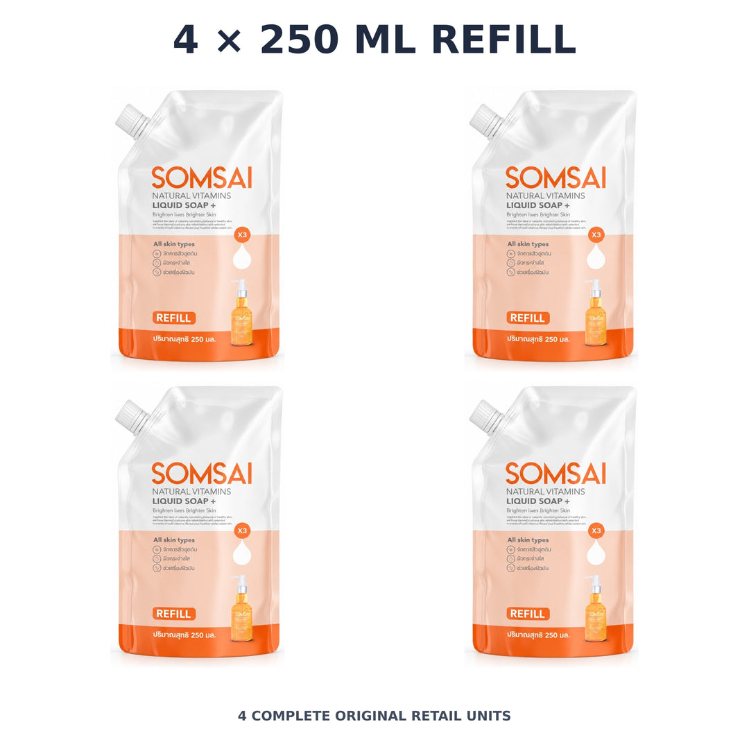 Somsai Natural Vitamins Liquid Soap+ Refill – 4 × 250 ml refill — exact quantity shown on white background