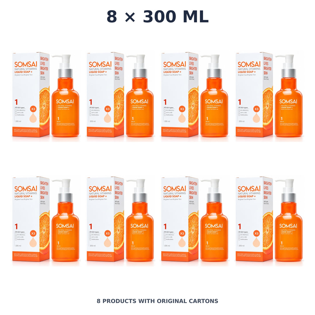 Somsai Natural Vitamins Liquid Soap+ – 8 × 300 ml — exact quantity shown on white background
