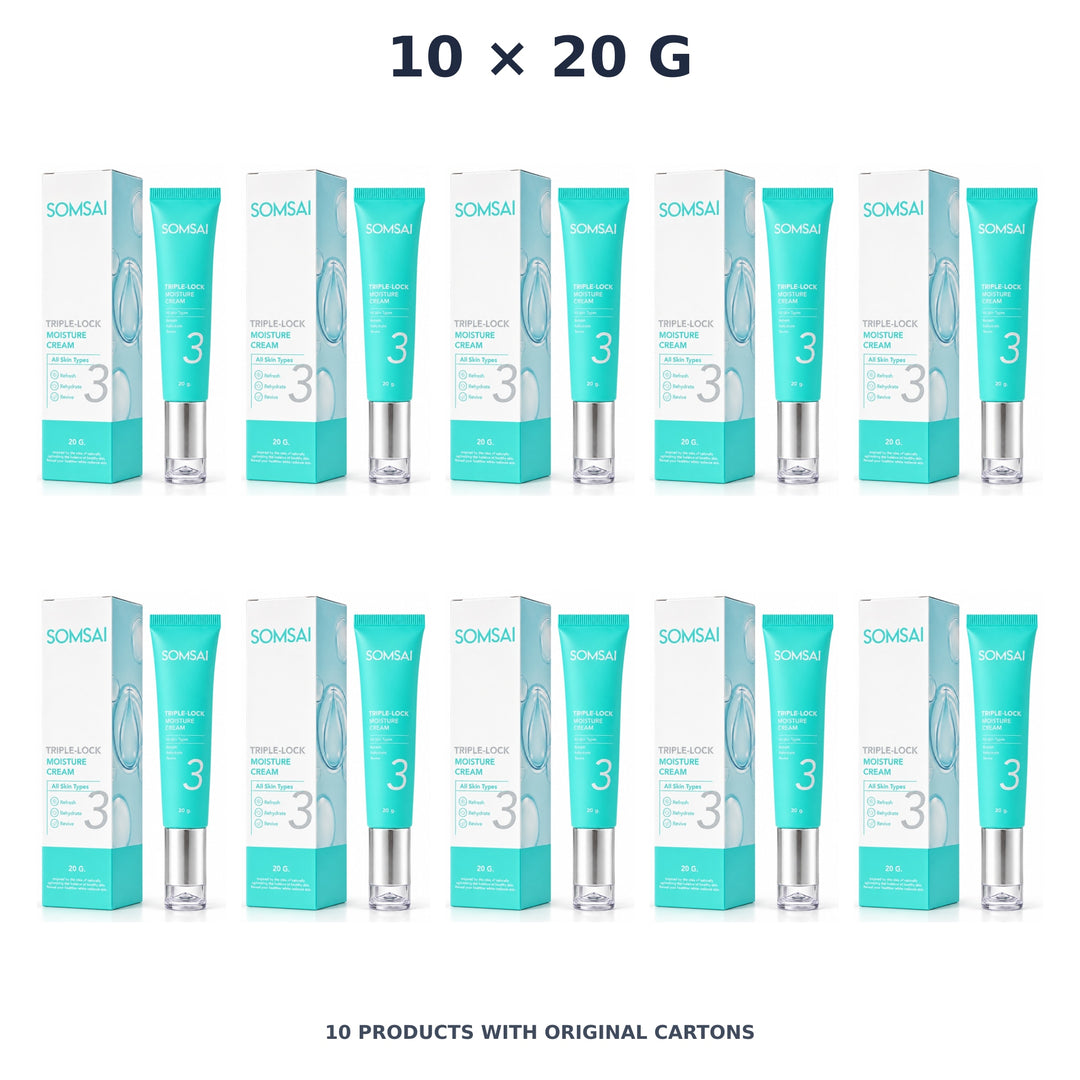 Somsai Triple-Lock Moisture Cream – 10 × 20 g — exact quantity shown on white background
