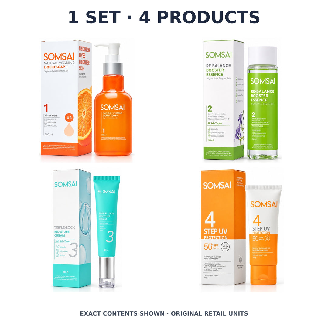 Somsai Four-Step Daily Face Routine – 1 Set · 4 Products — exact quantity shown on white background