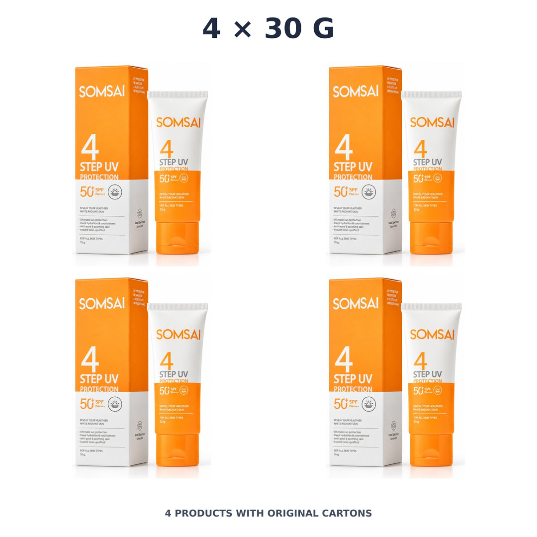 Somsai 4-Step UV Protection SPF50+ PA++++ – 4 × 30 g — exact quantity shown on white background