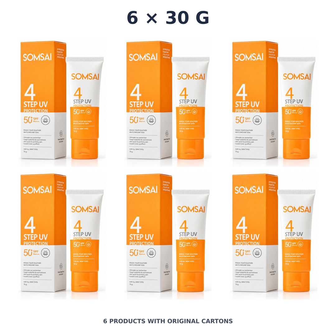 Somsai 4-Step UV Protection SPF50+ PA++++ – 6 × 30 g — exact quantity shown on white background