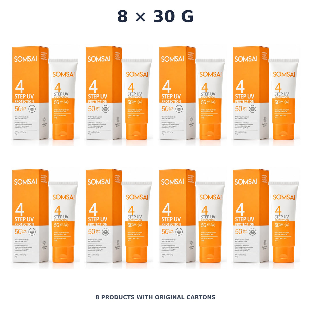 Somsai 4-Step UV Protection SPF50+ PA++++ – 8 × 30 g — exact quantity shown on white background