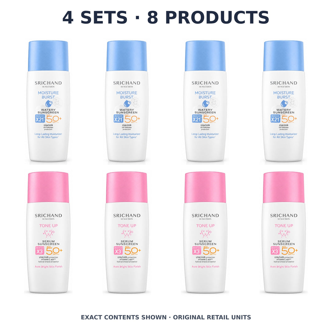 Srichand Sunlution Moisture & Tone Up Duo – 4 Sets · 8 Products — exact quantity shown on white background