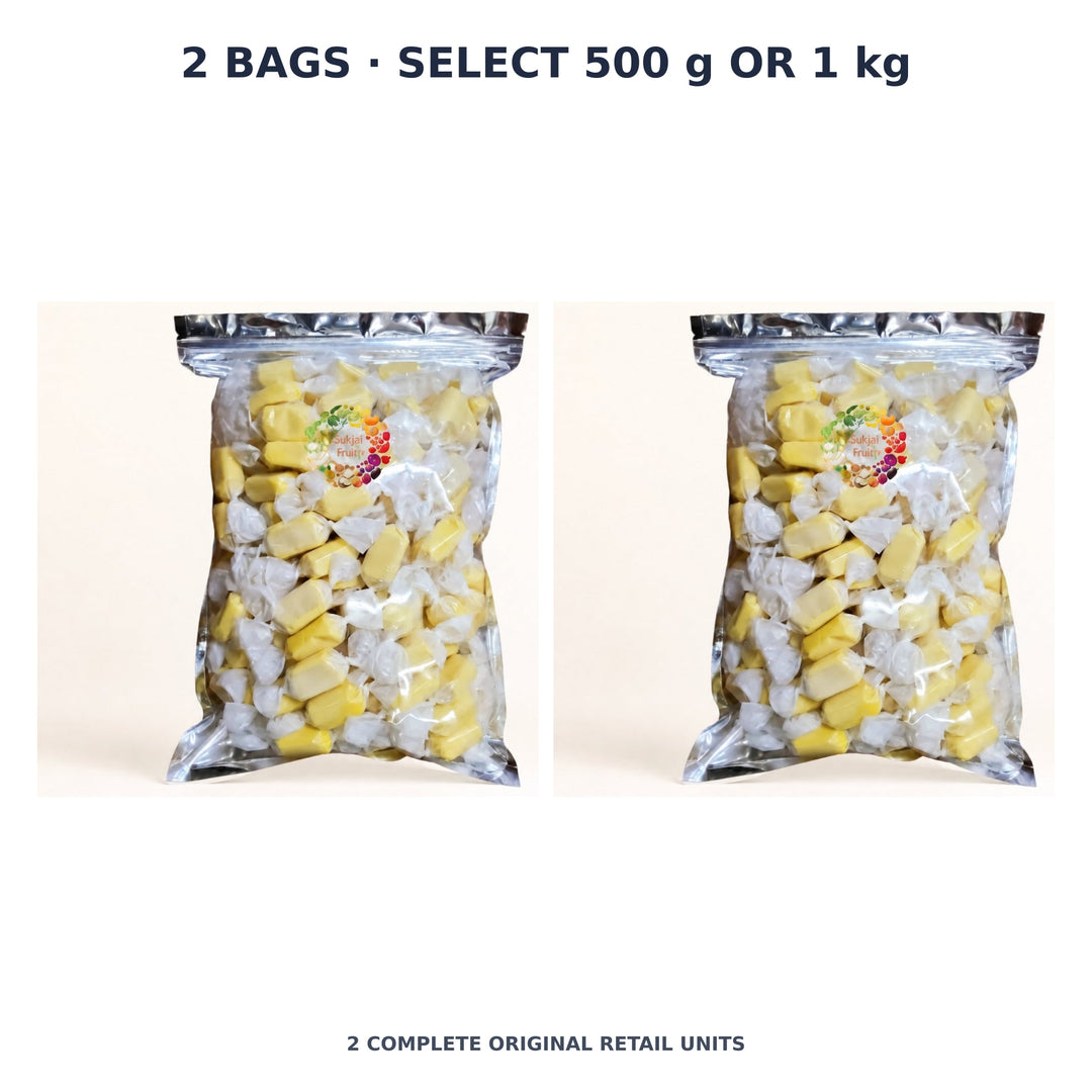 Sukjai Fruit Durian Milk Toffee – 2 Bags — exact quantity shown on white background