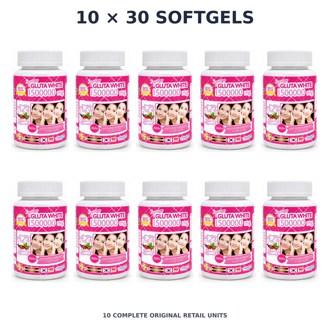 Supreme Gluta White – 10 × 30 softgels — exact quantity shown on white background
