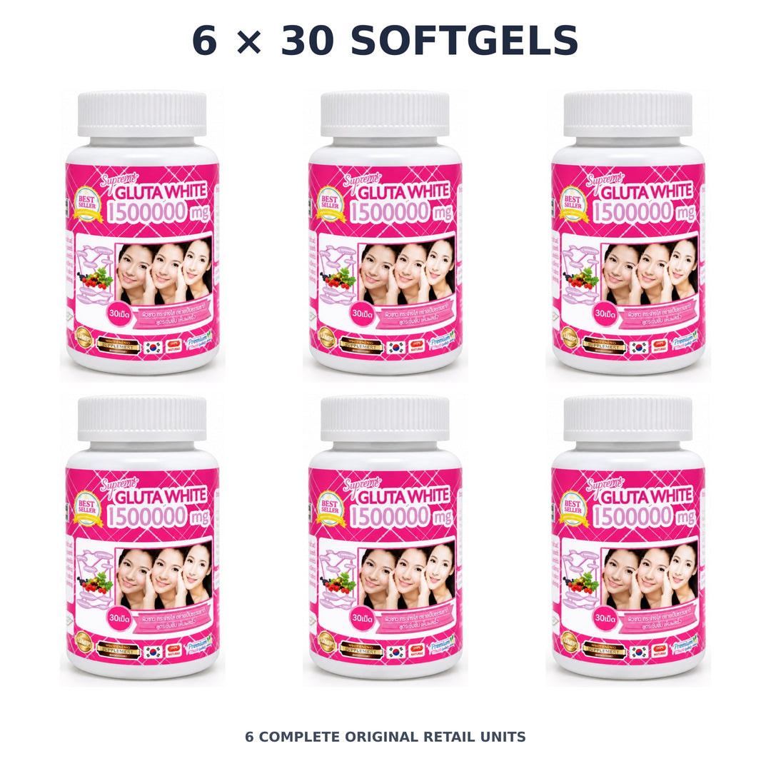 Supreme Gluta White – 6 × 30 softgels — exact quantity shown on white background
