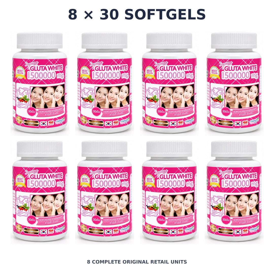 Supreme Gluta White – 8 × 30 softgels — exact quantity shown on white background