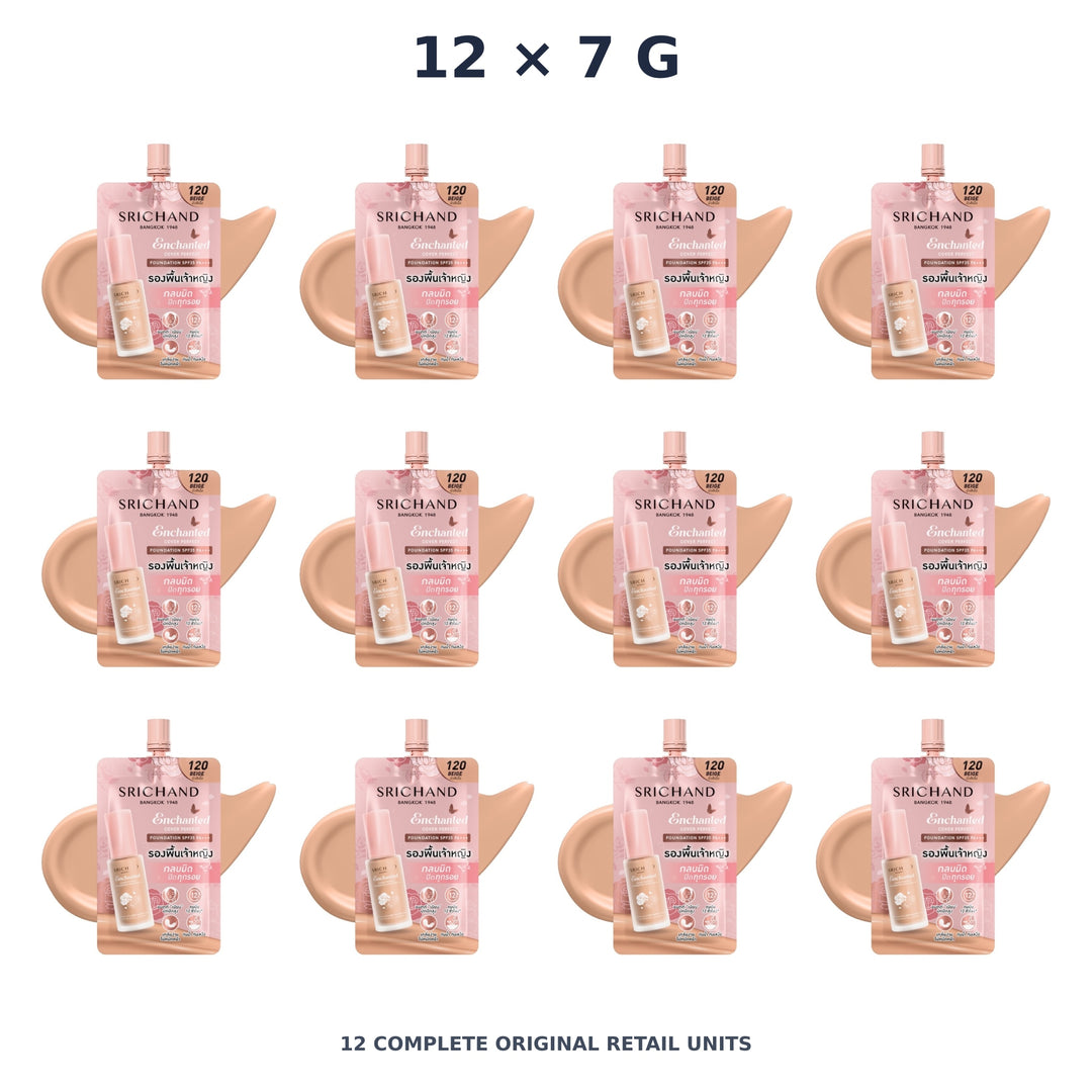 Srichand Enchanted Cover Perfect Foundation 7g. 120 Beige – 12 × 7 g — exact quantity shown on white background
