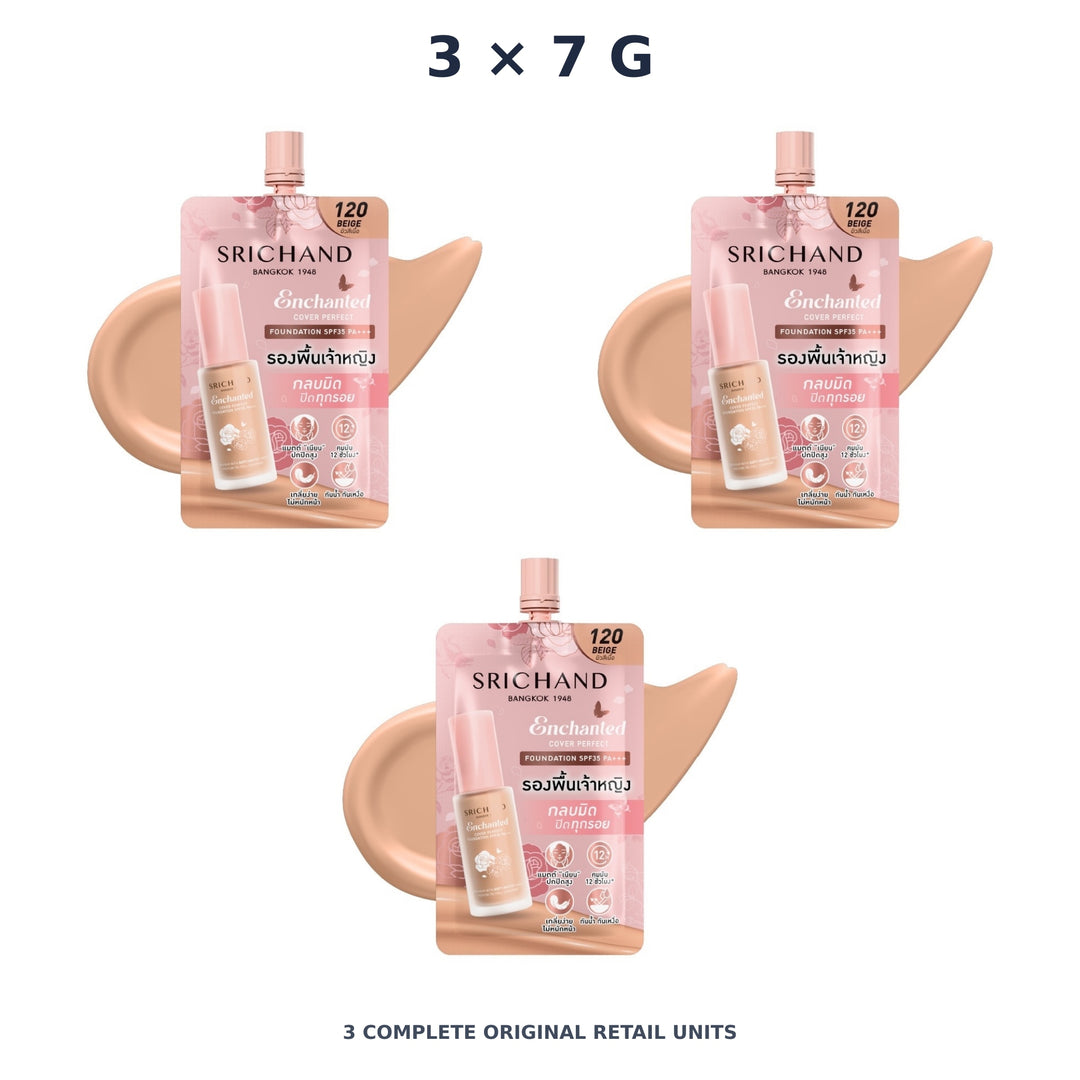 Srichand Enchanted Cover Perfect Foundation 7g. 120 Beige – 3 × 7 g — exact quantity shown on white background