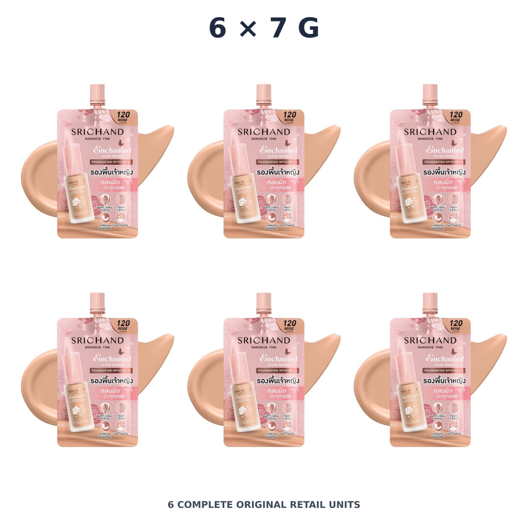 Srichand Enchanted Cover Perfect Foundation 7g. 120 Beige – 6 × 7 g — exact quantity shown on white background