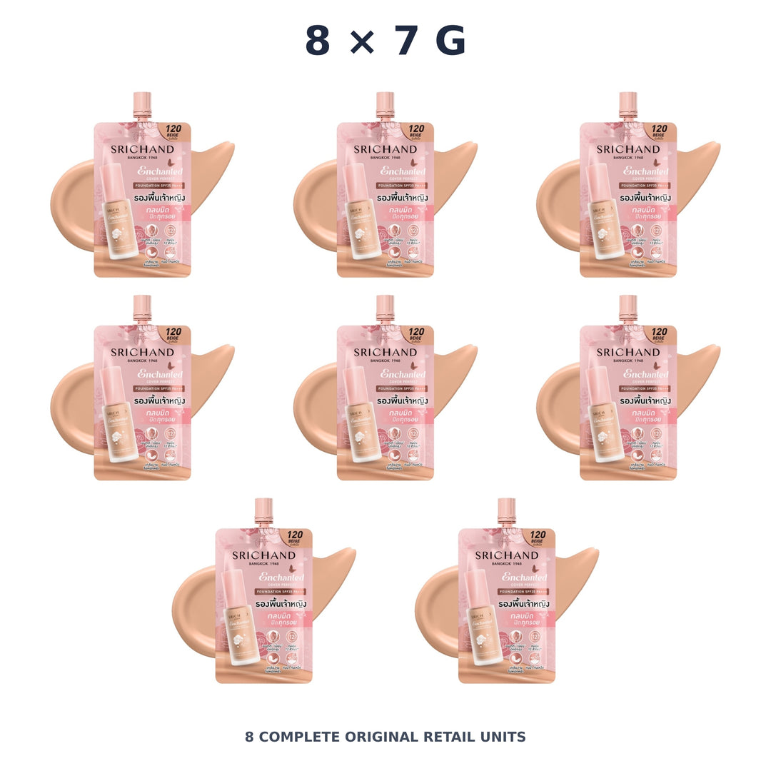 Srichand Enchanted Cover Perfect Foundation 7g. 120 Beige – 8 × 7 g — exact quantity shown on white background