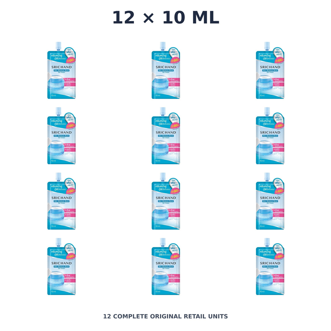 Srichand Skin Moisture Burst Gel Cream 10ml – 12 × 10 ml — exact quantity shown on white background