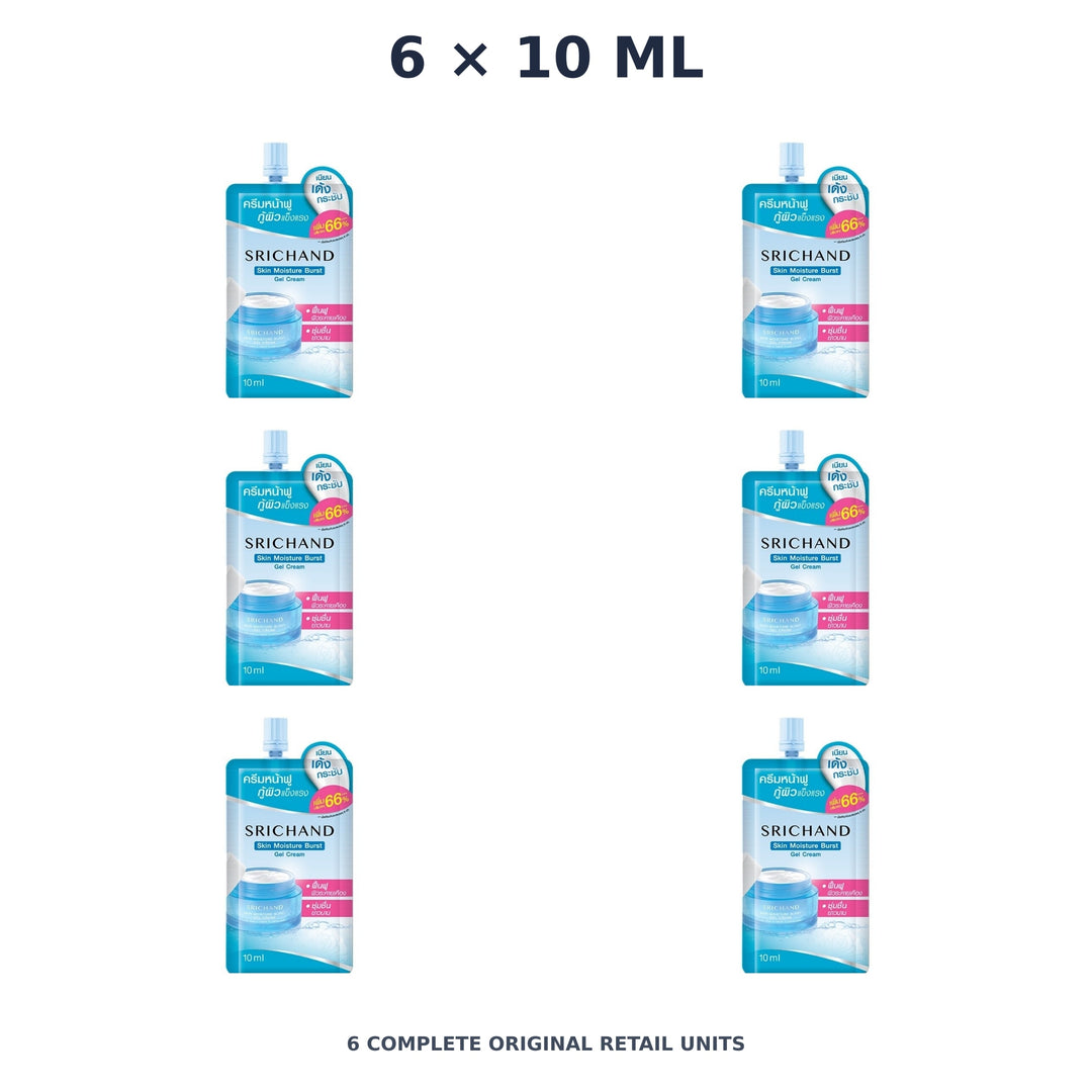Srichand Skin Moisture Burst Gel Cream 10ml – 6 × 10 ml — exact quantity shown on white background