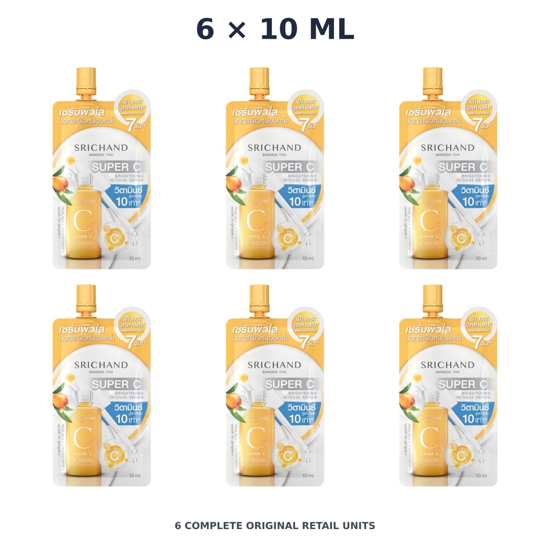 Srichand Super C Brightening Intense Serum 10ml – 6 × 10 ml — exact quantity shown on white background