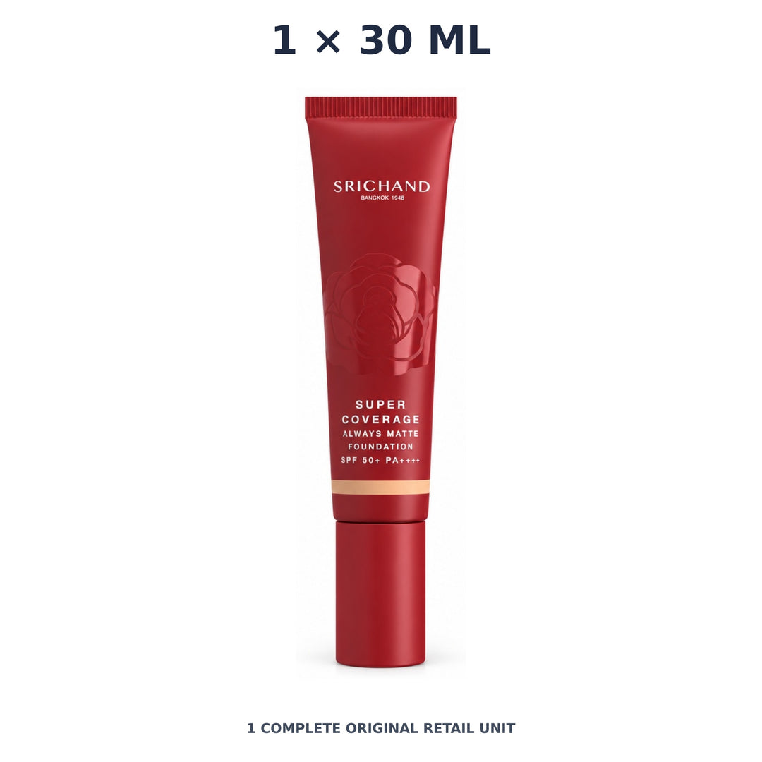 Srichand Super Coverage Always Matte Foundation SPF50+ PA++++ 30ml. 130 Natural – 1 × 30 ml — exact quantity shown on white background