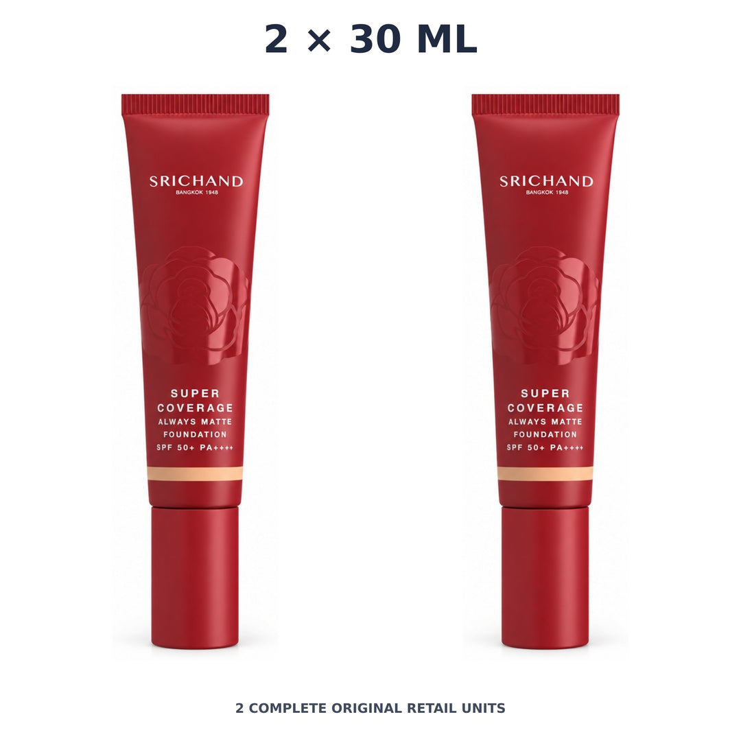 Srichand Super Coverage Always Matte Foundation SPF50+ PA++++ 30ml. 130 Natural – 2 × 30 ml — exact quantity shown on white background