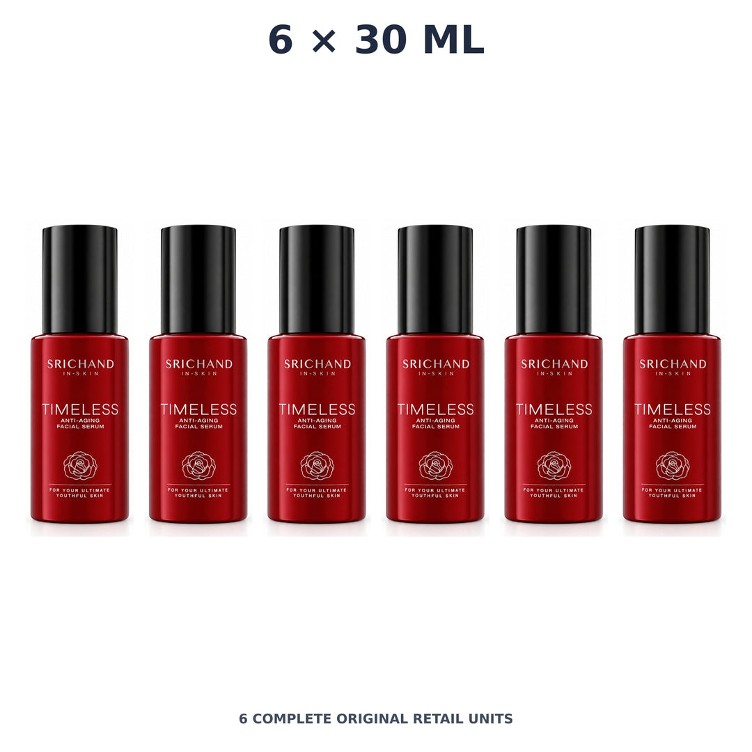 Srichand Timeless Anti-Aging Facial Serum 30ml – 6 × 30 ml — exact quantity shown on white background