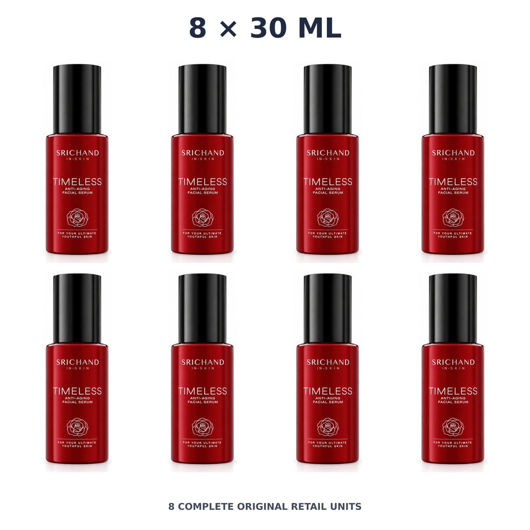 Srichand Timeless Anti-Aging Facial Serum 30ml – 8 × 30 ml — exact quantity shown on white background