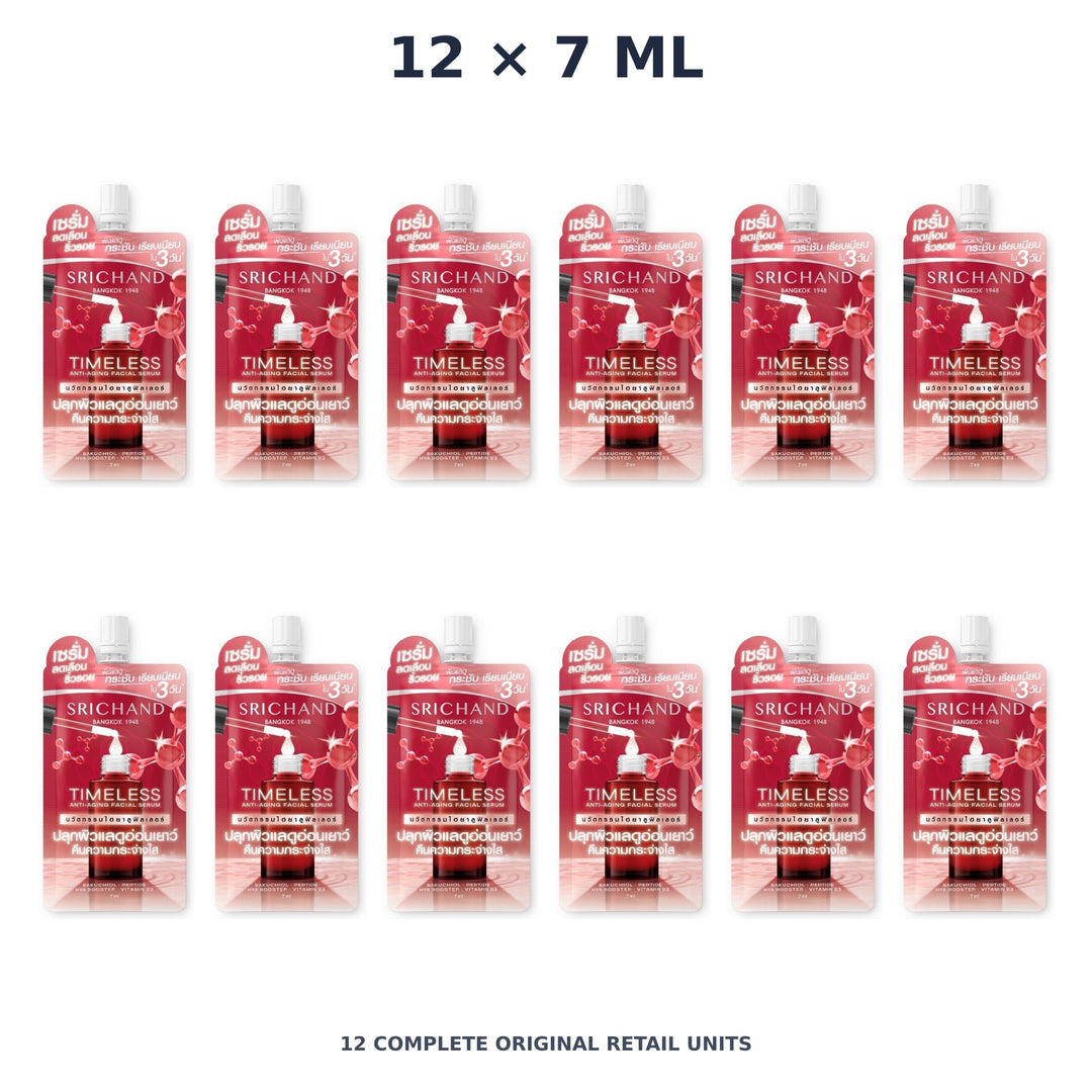 Srichand Timeless Anti-Aging Facial Serum 7ml – 12 × 7 ml — exact quantity shown on white background