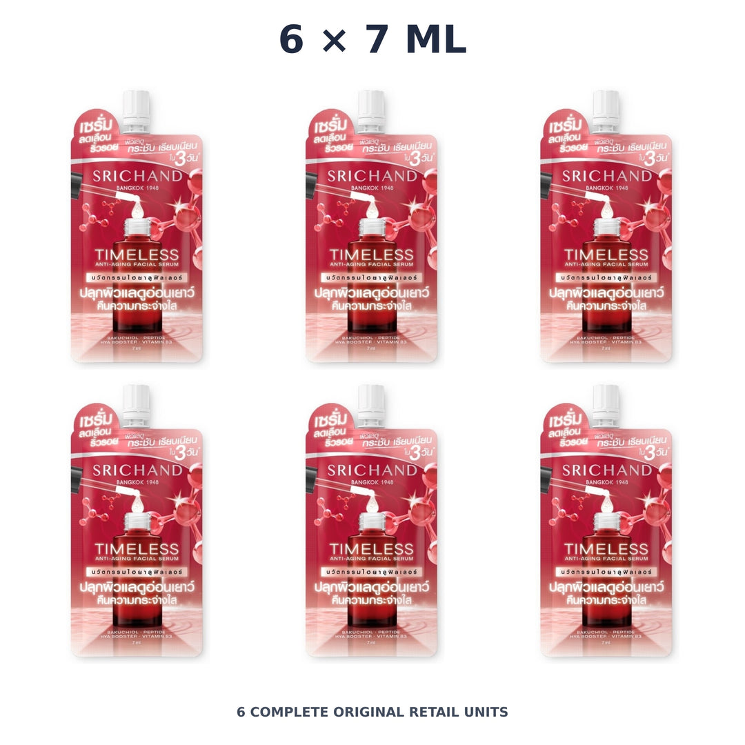 Srichand Timeless Anti-Aging Facial Serum 7ml – 6 × 7 ml — exact quantity shown on white background