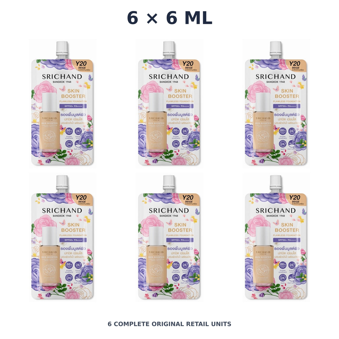 Srichand Skin Booster Flawless Foundation SPF50+ PA++++ 6ml. Y20 Beige – 6 × 6 ml — exact quantity shown on white background