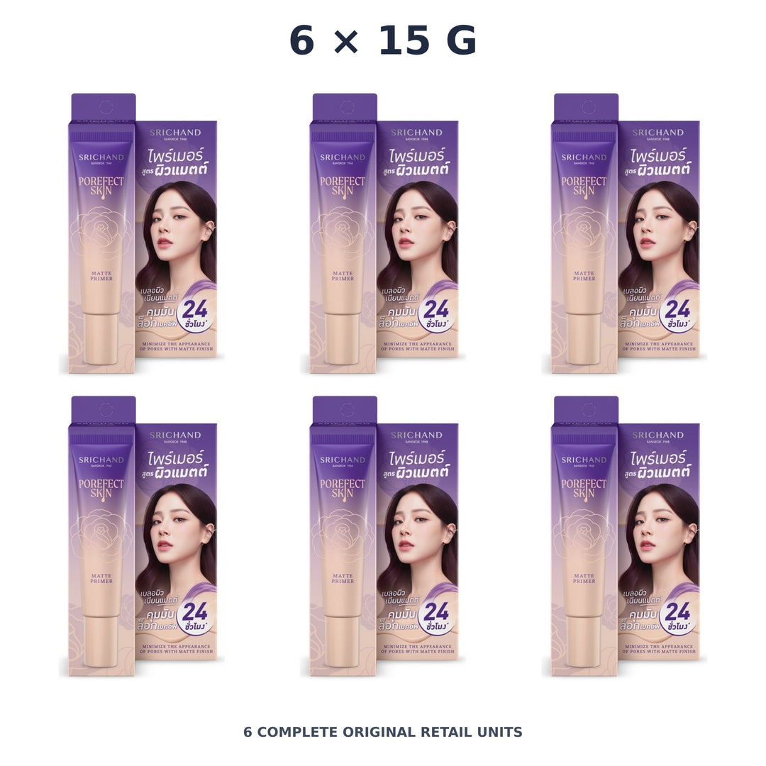 Srichand Porefect Skin Matte Primer 15g – 6 × 15 g — exact quantity shown on white background