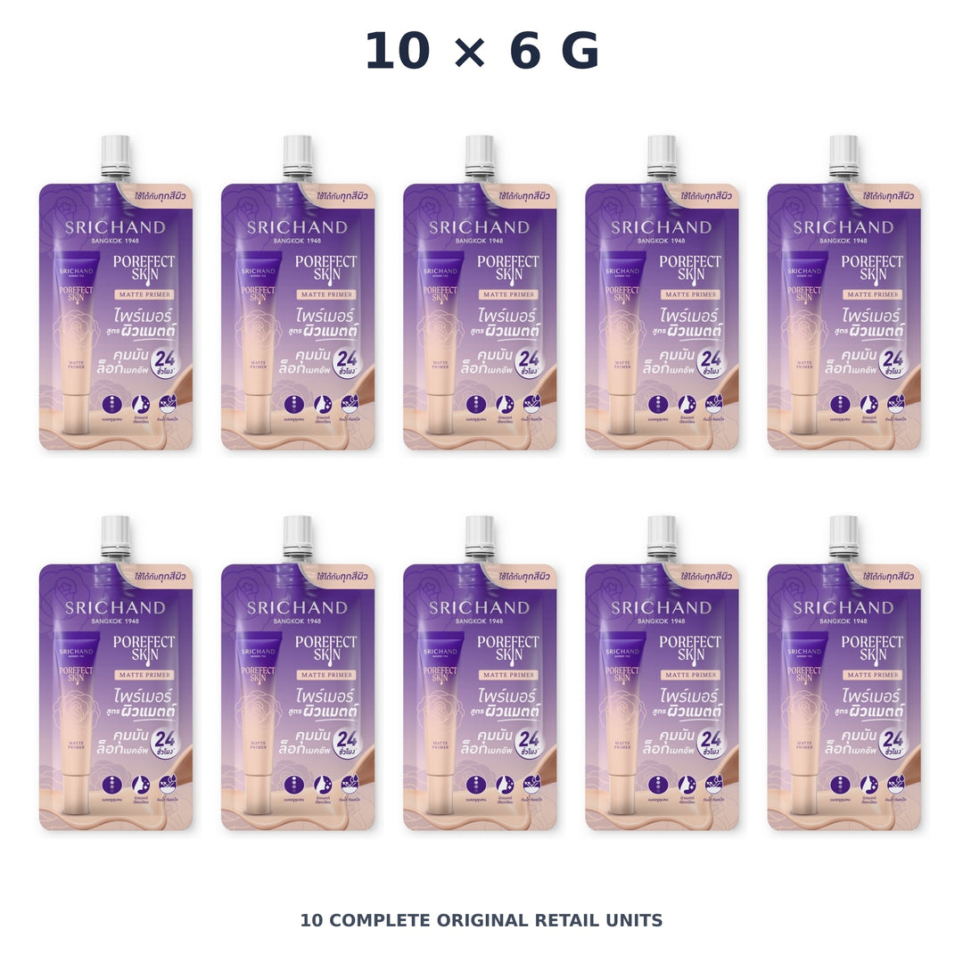 Srichand Porefect Skin Matte Primer 6g – 10 × 6 g — exact quantity shown on white background