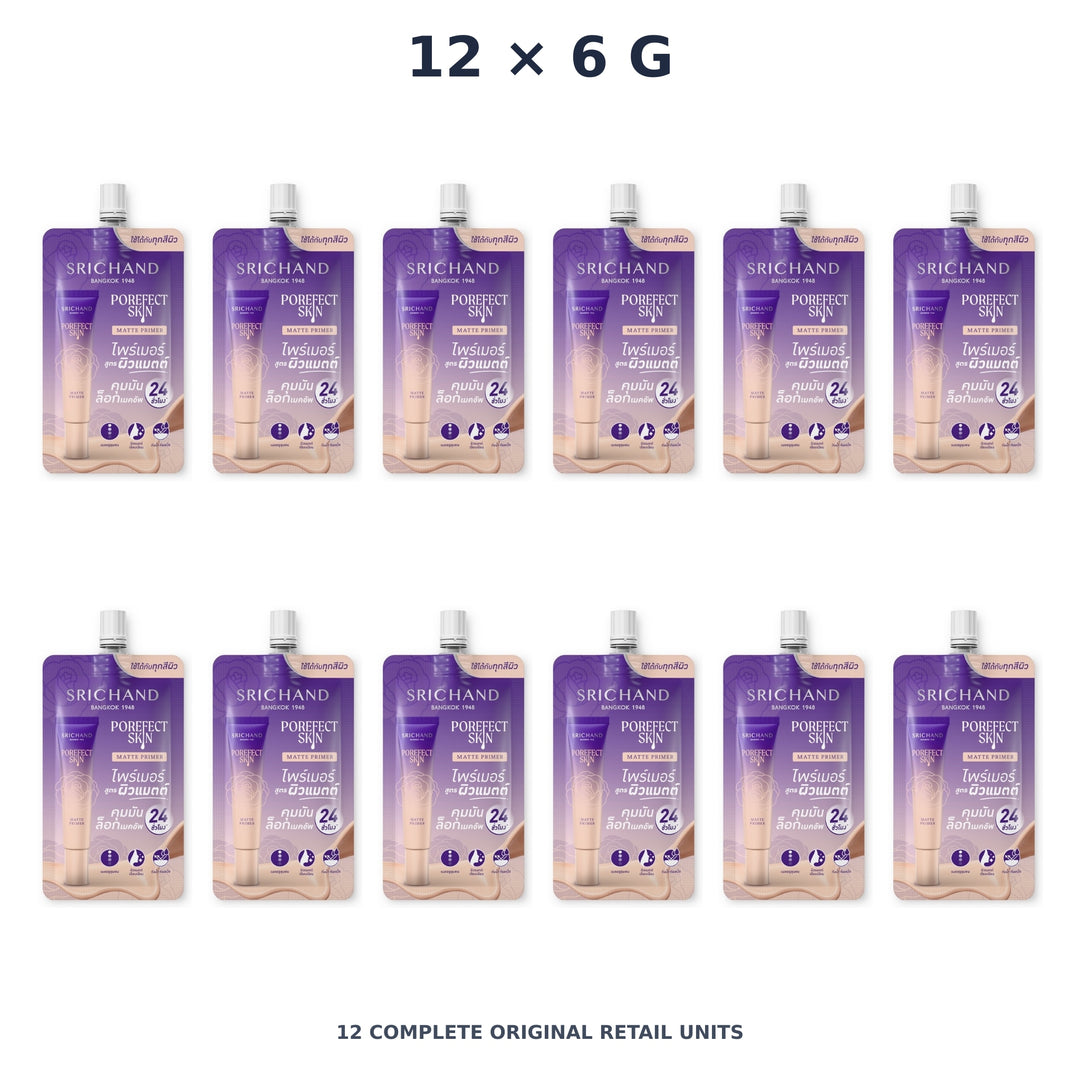 Srichand Porefect Skin Matte Primer 6g – 12 × 6 g — exact quantity shown on white background