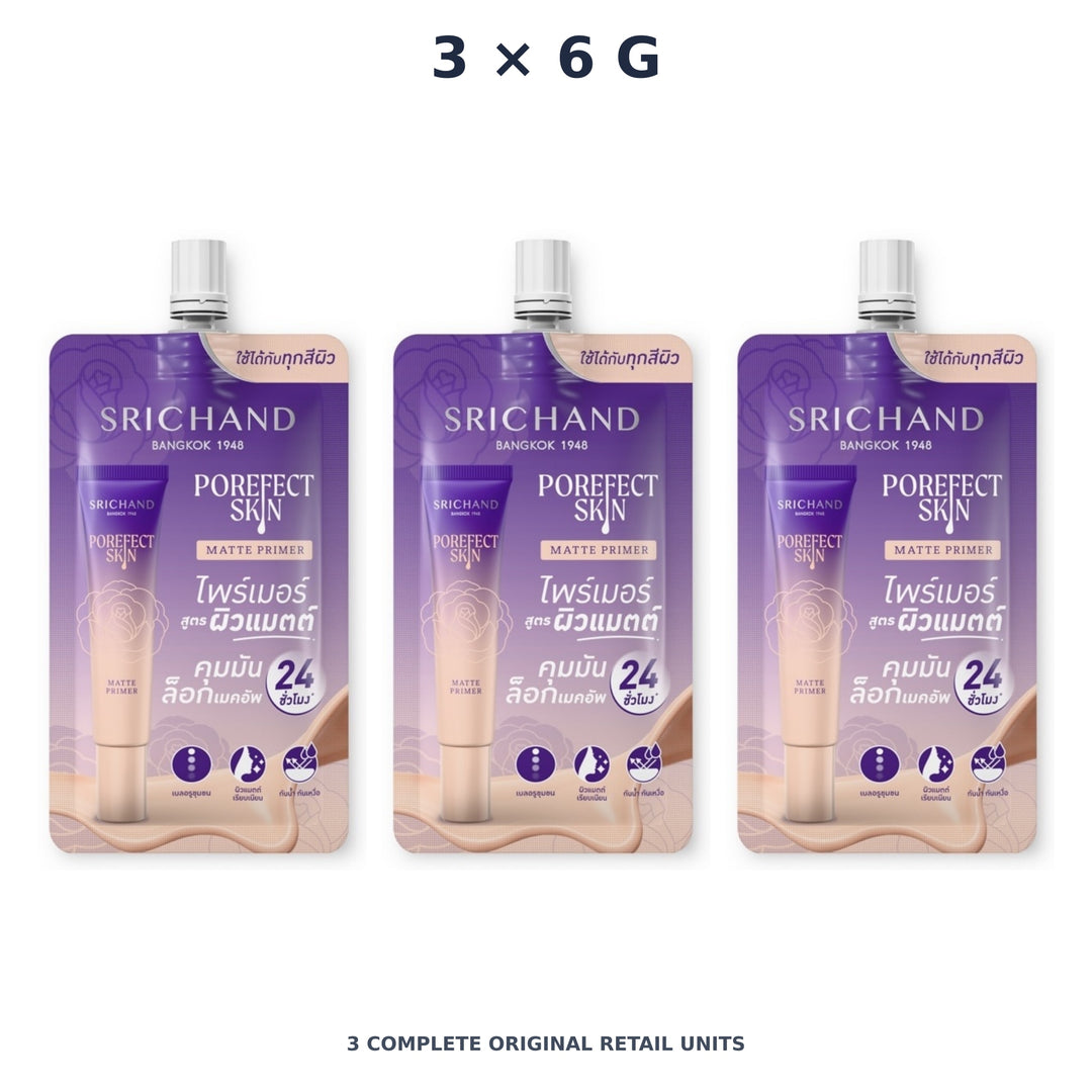 Srichand Porefect Skin Matte Primer 6g – 3 × 6 g — exact quantity shown on white background