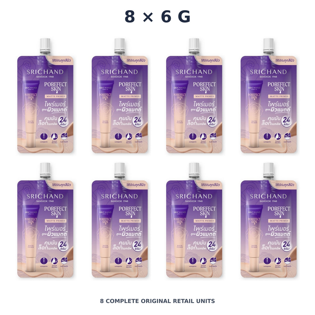 Srichand Porefect Skin Matte Primer 6g – 8 × 6 g — exact quantity shown on white background