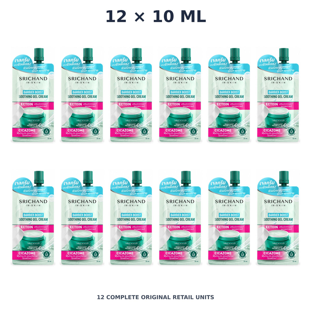 Srichand Barrier Boost Soothing Gel Cream 10ml – 12 × 10 ml — exact quantity shown on white background