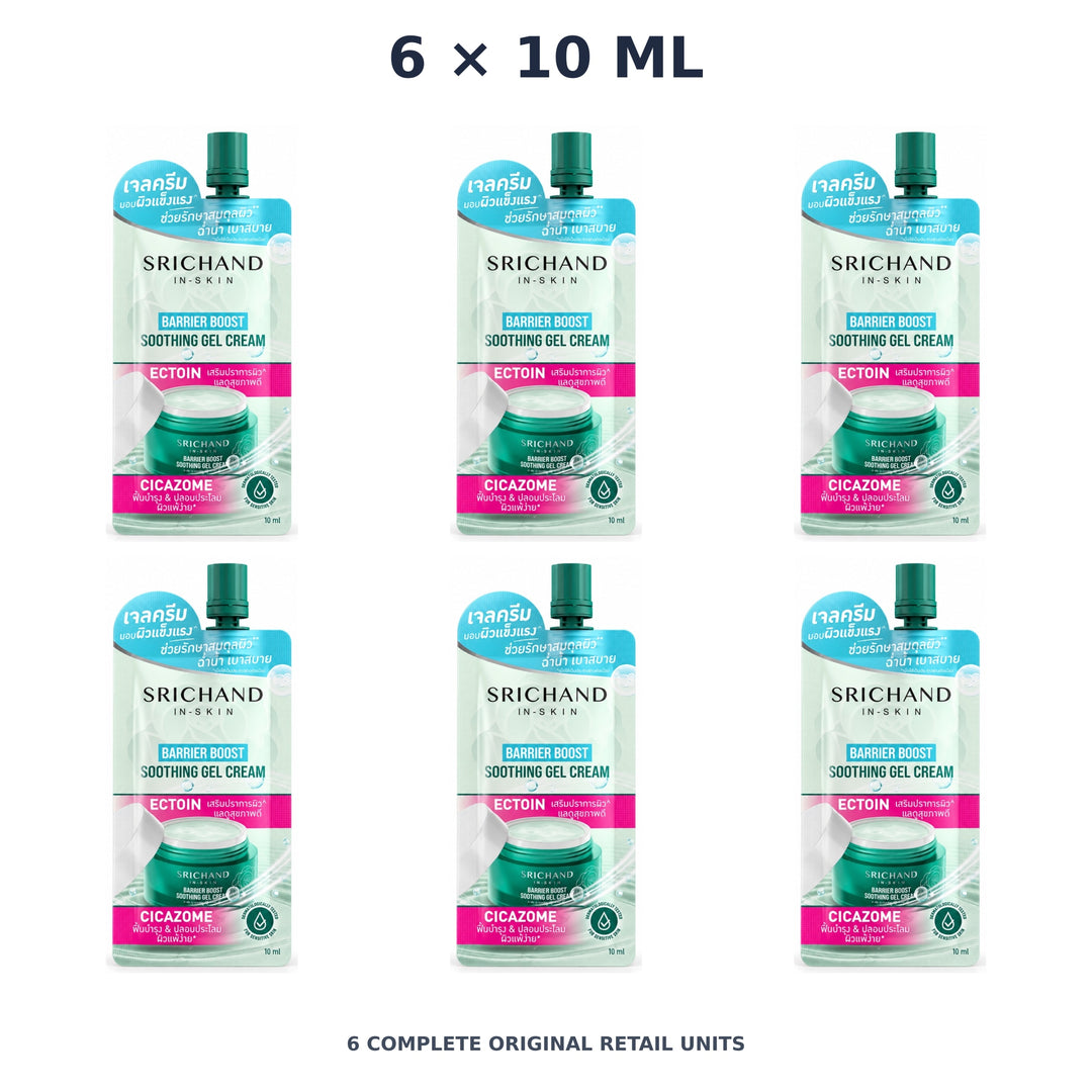 Srichand Barrier Boost Soothing Gel Cream 10ml – 6 × 10 ml — exact quantity shown on white background