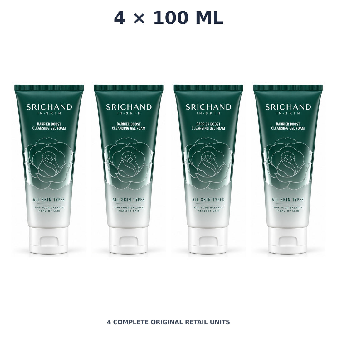 Srichand Barrier Boost Cleansing Gel Foam 100ml – 4 × 100 ml — exact quantity shown on white background