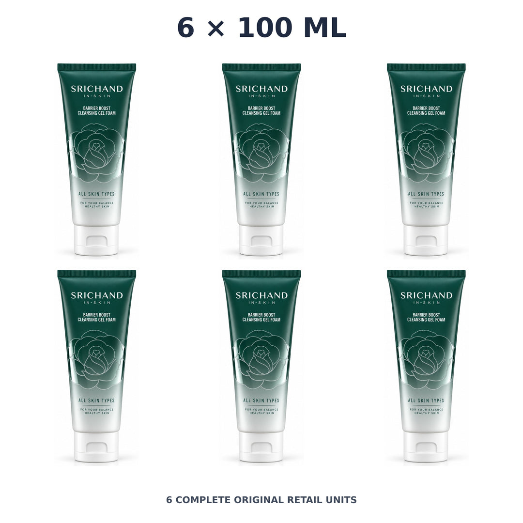 Srichand Barrier Boost Cleansing Gel Foam 100ml – 6 × 100 ml — exact quantity shown on white background