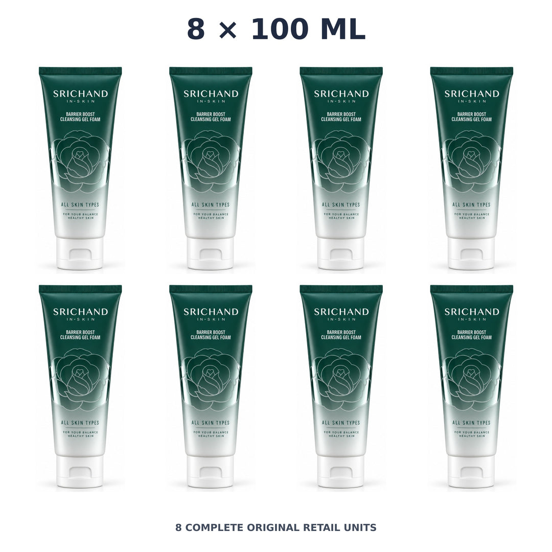 Srichand Barrier Boost Cleansing Gel Foam 100ml – 8 × 100 ml — exact quantity shown on white background
