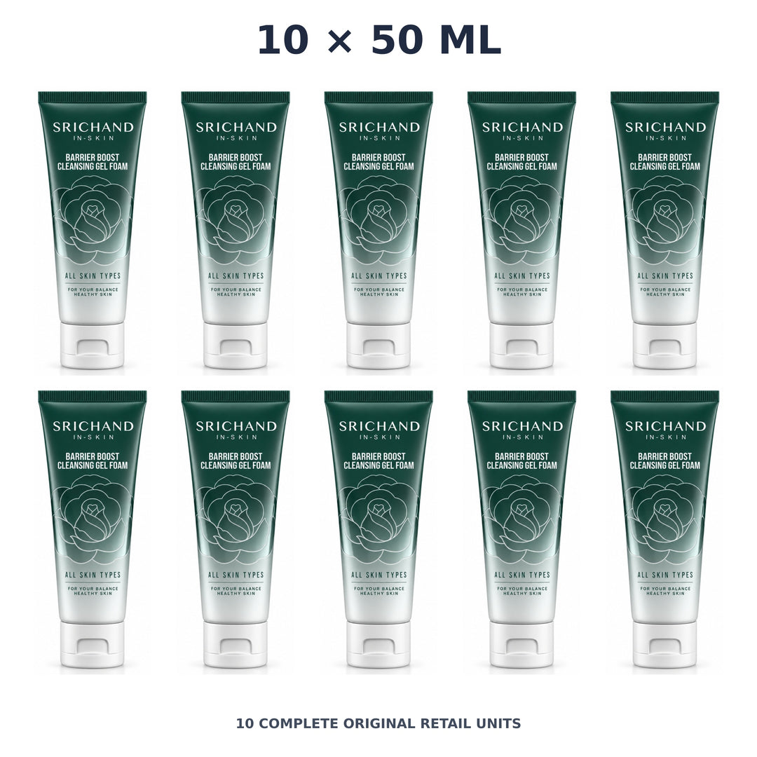 Srichand Barrier Boost Cleansing Gel Foam 50ml – 10 × 50 ml — exact quantity shown on white background