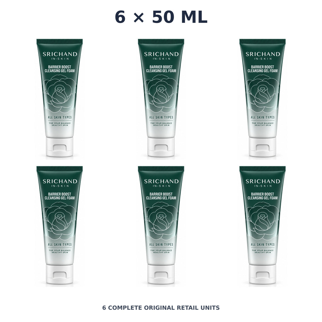 Srichand Barrier Boost Cleansing Gel Foam 50ml – 6 × 50 ml — exact quantity shown on white background