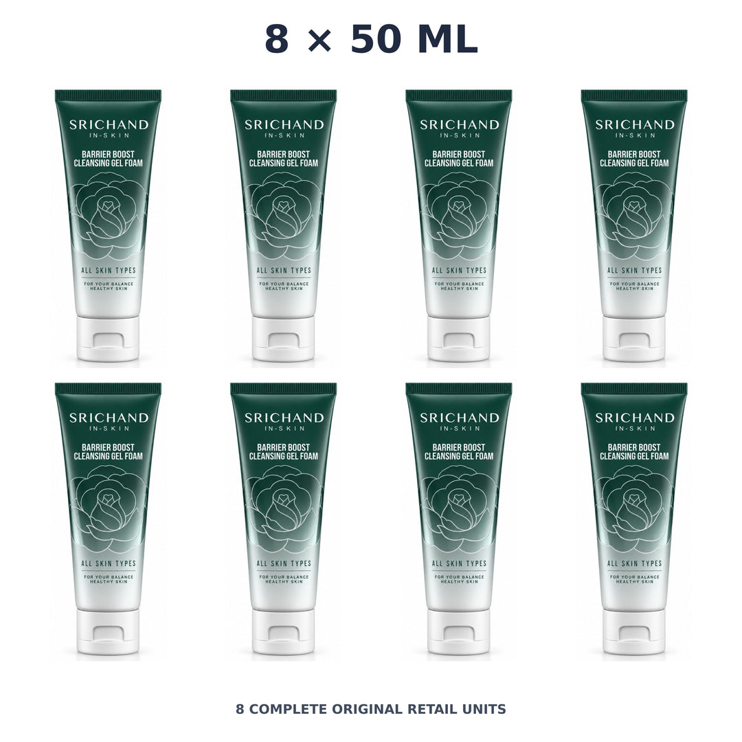 Srichand Barrier Boost Cleansing Gel Foam 50ml – 8 × 50 ml — exact quantity shown on white background