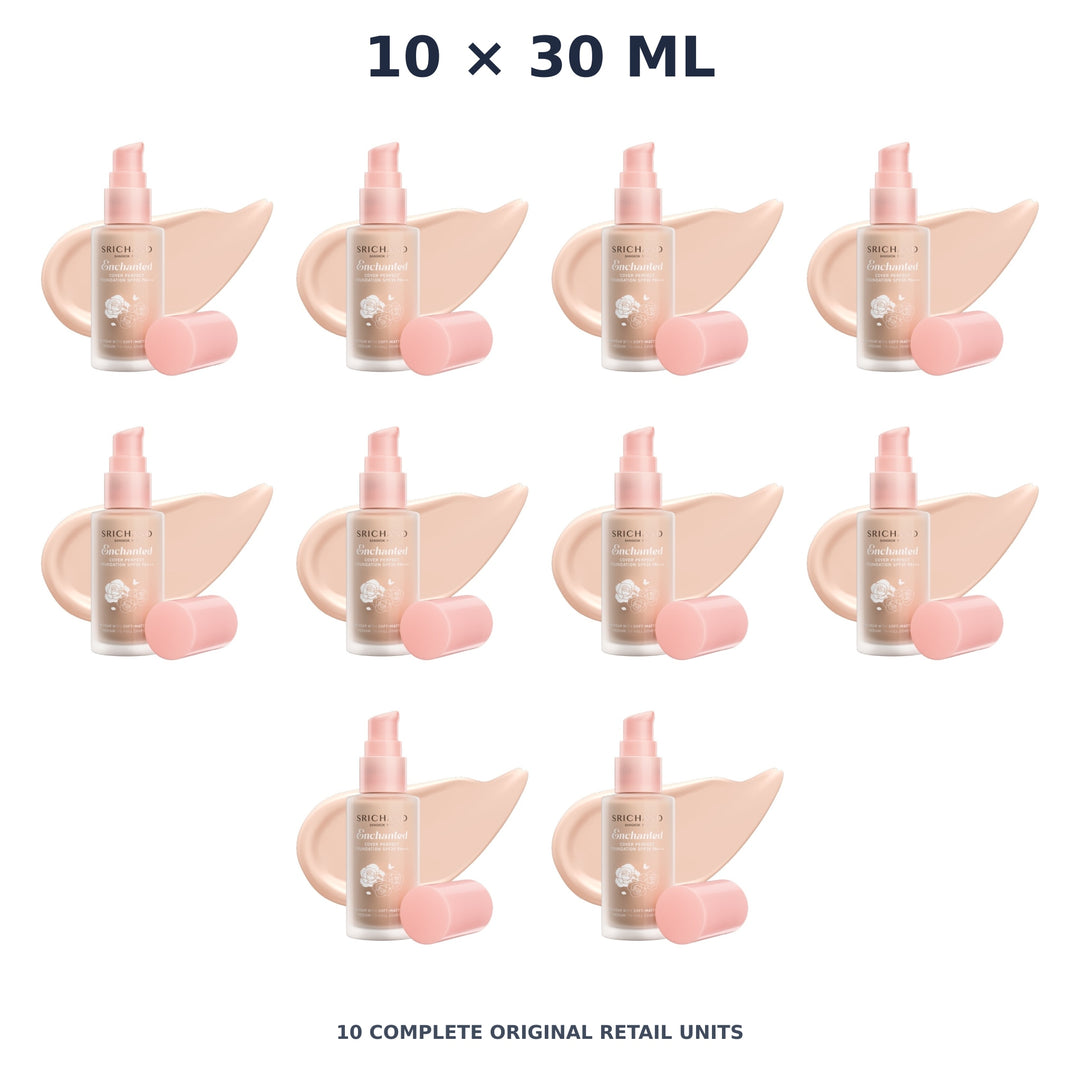 Srichand Enchanted Cover Perfect Foundation SPF35 PA+++ 30ml. 105 Pinkish – 10 × 30 ml — exact quantity shown on white background