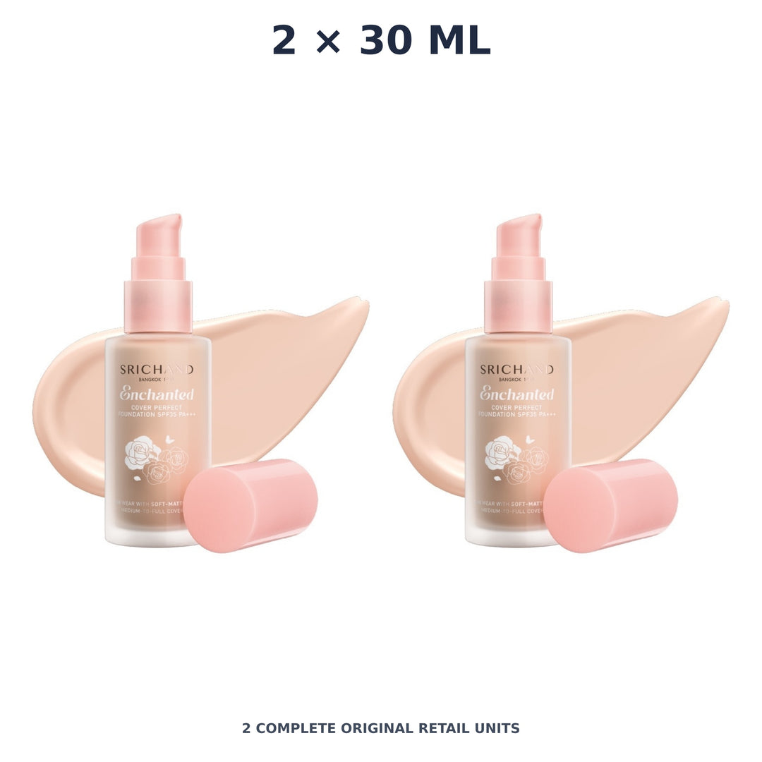 Srichand Enchanted Cover Perfect Foundation SPF35 PA+++ 30ml. 105 Pinkish – 2 × 30 ml — exact quantity shown on white background