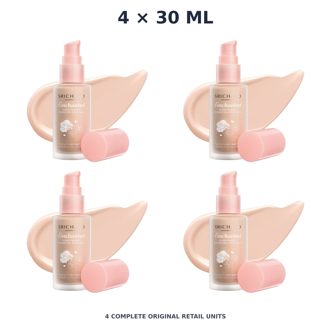 Srichand Enchanted Cover Perfect Foundation SPF35 PA+++ 30ml. 105 Pinkish – 4 × 30 ml — exact quantity shown on white background