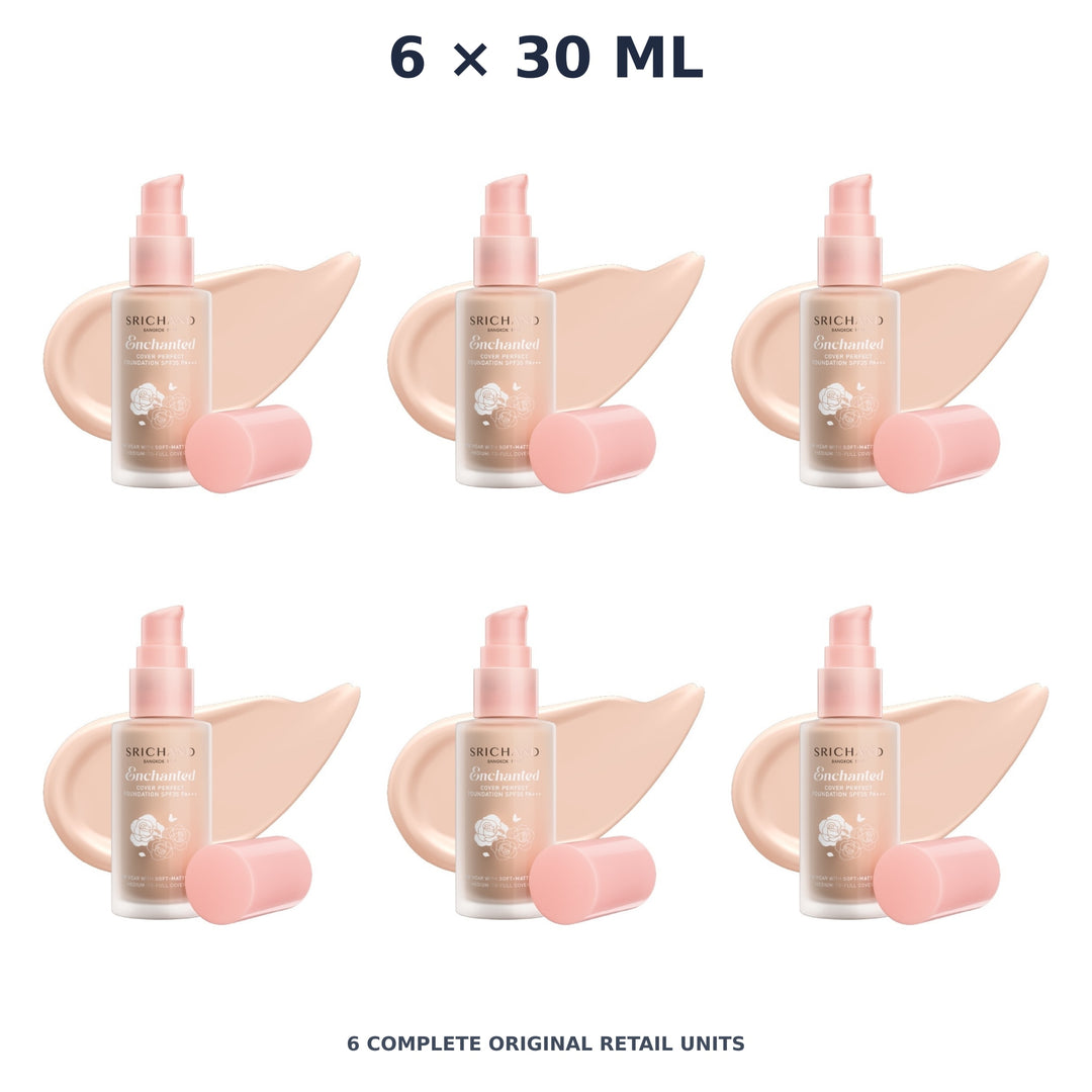 Srichand Enchanted Cover Perfect Foundation SPF35 PA+++ 30ml. 105 Pinkish – 6 × 30 ml — exact quantity shown on white background