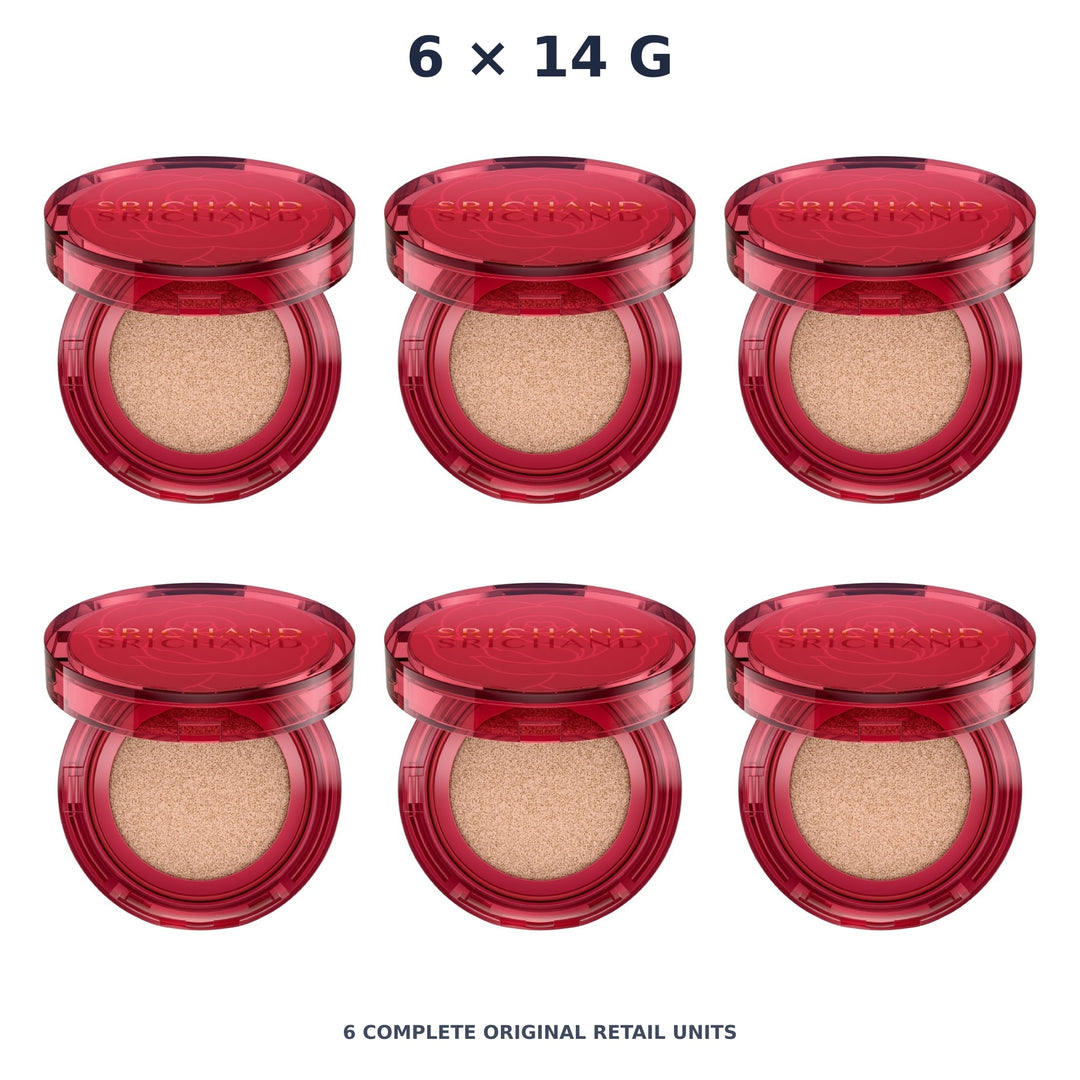 Srichand Super Coverage Always Matte Cushion SPF50+ PA++++ 14g. 105 Pinkish – 6 × 14 g — exact quantity shown on white background