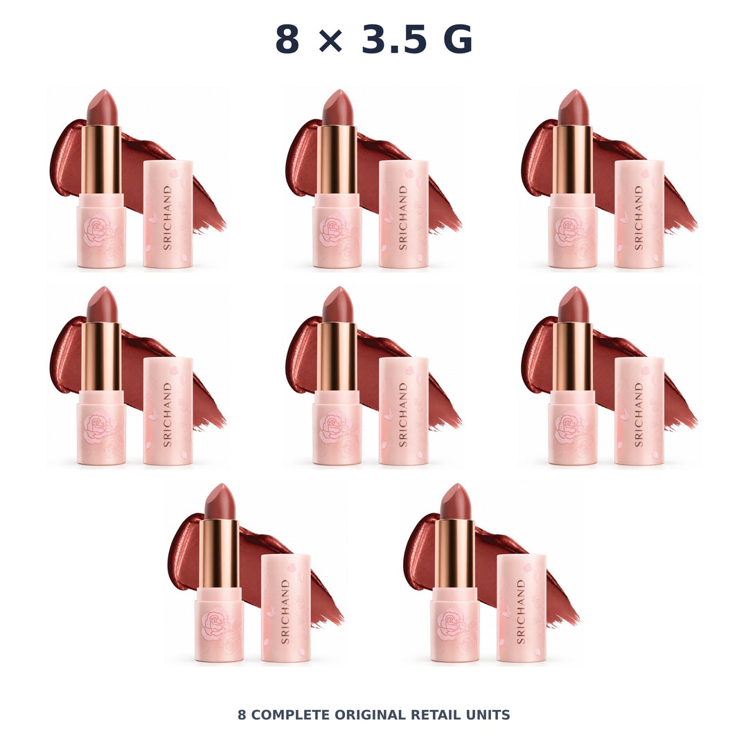 Srichand Enchanted Charming Satin Matte Lipstick 3.5g. 02 Mastery Power – 8 × 3.5 g — exact quantity shown on white background