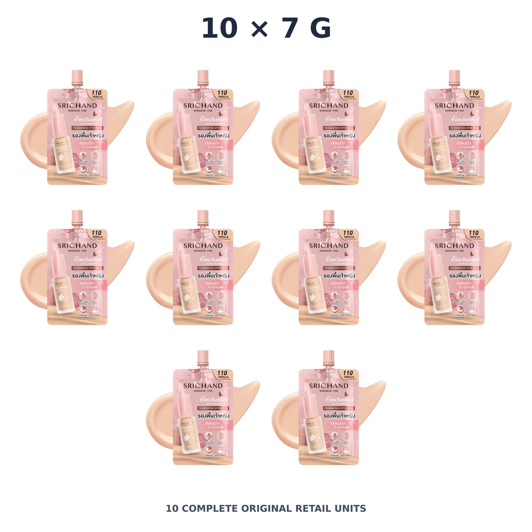 Srichand Enchanted Cover Perfect Foundation SPF35 PA+++ 7g. 110 Vanilla – 10 × 7 g — exact quantity shown on white background