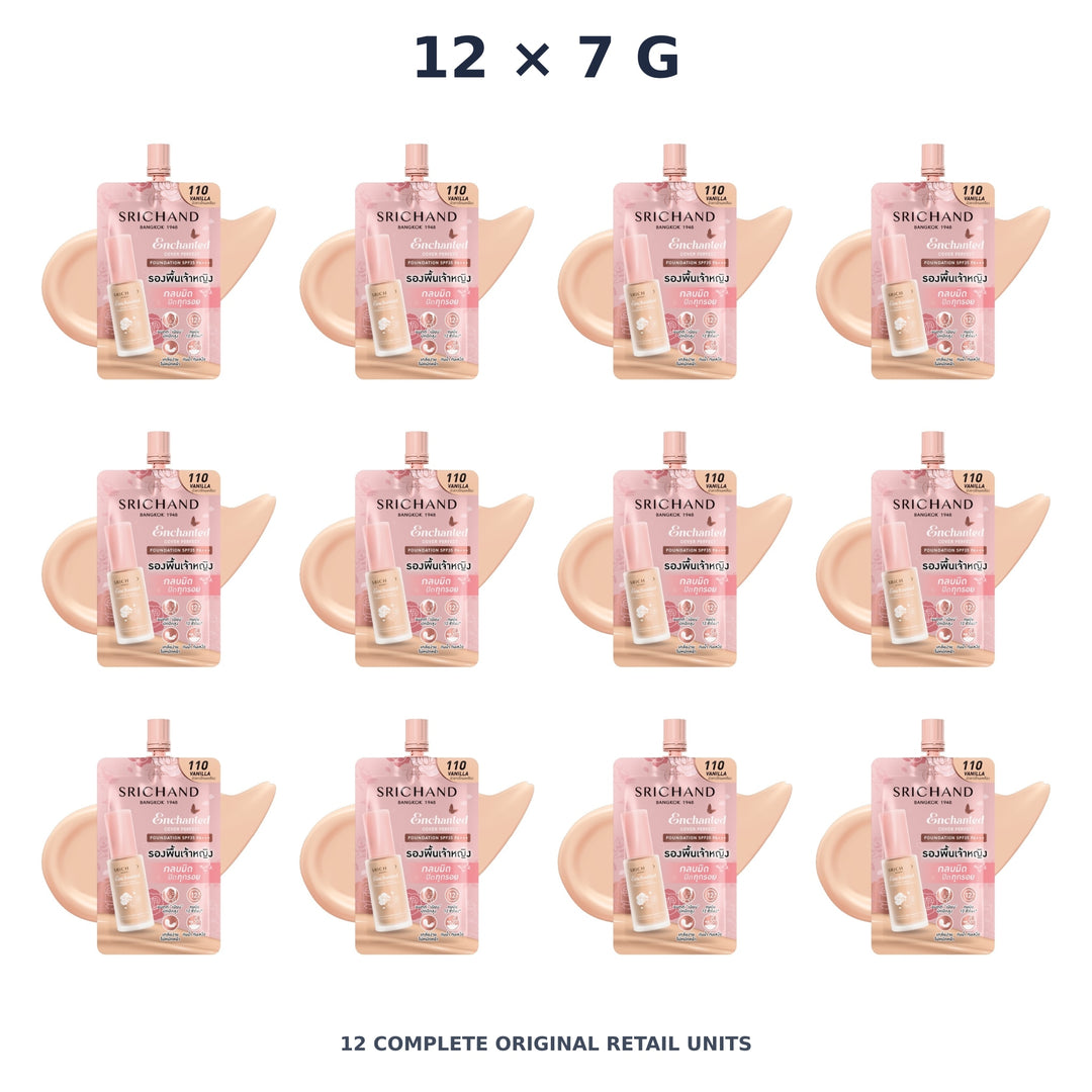 Srichand Enchanted Cover Perfect Foundation SPF35 PA+++ 7g. 110 Vanilla – 12 × 7 g — exact quantity shown on white background
