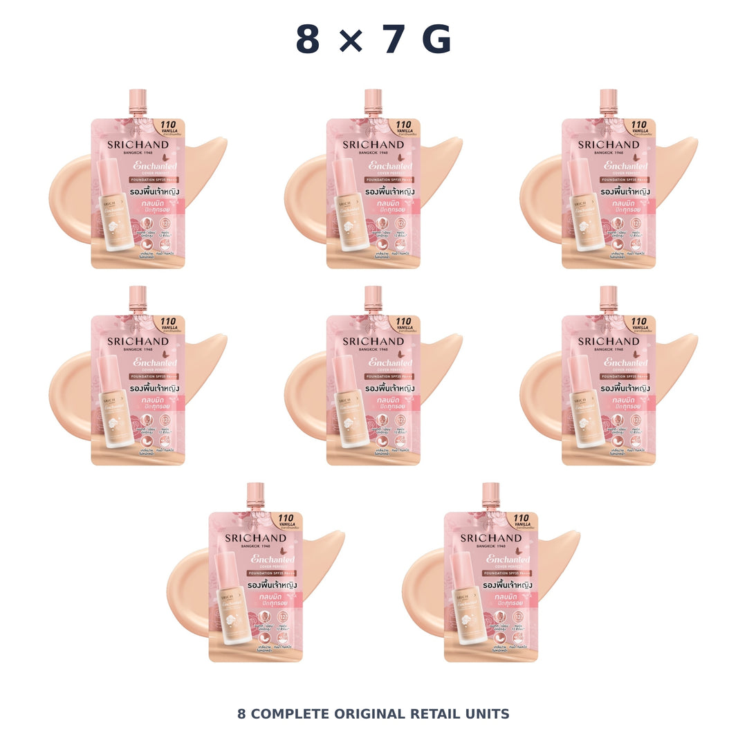 Srichand Enchanted Cover Perfect Foundation SPF35 PA+++ 7g. 110 Vanilla – 8 × 7 g — exact quantity shown on white background