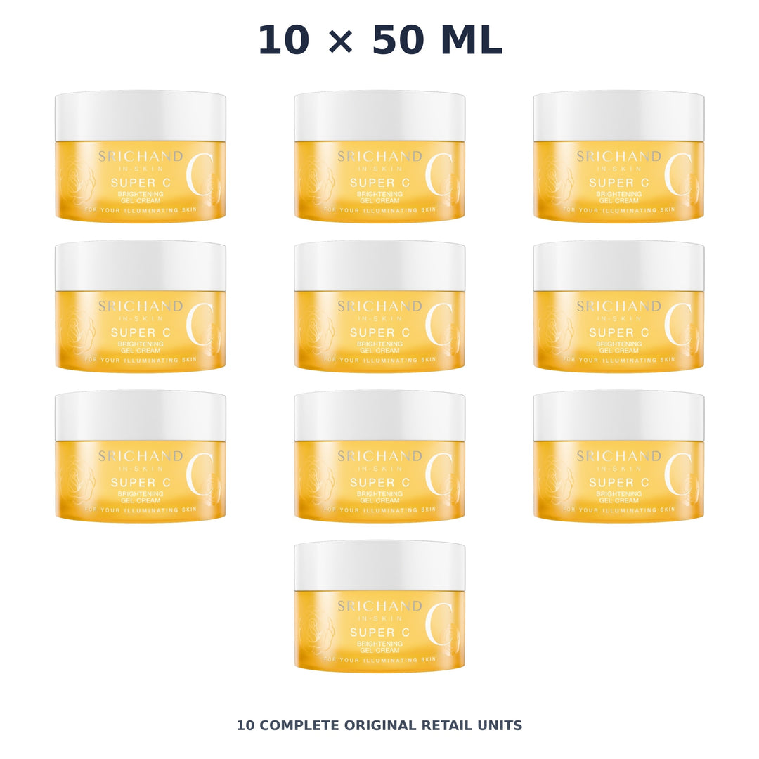 Srichand Super C Brightening Gel Cream 50ml – 10 × 50 ml — exact quantity shown on white background